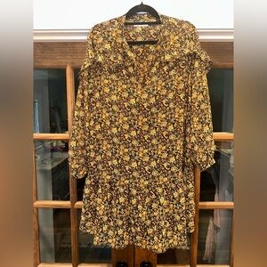 EUC MNG Mango Size‎ 6 Fall Ruffle Tiered Floral Print Long Sleeve  Dress